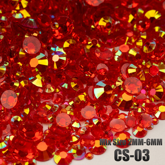 VDD CS-03 30/100g Mix Size 2-6mm Resin Rhinestone Crystal Color AB Flatback Plastic Bulk Wholesale For DIY Nail Art Crafts Decorations