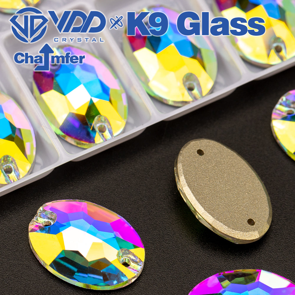 VDD Oval Top Quality K9 Glass Sew on Crystals AB Rhinestones Sewing Flat Back Stones for Clothes Accessories Wedding Dress