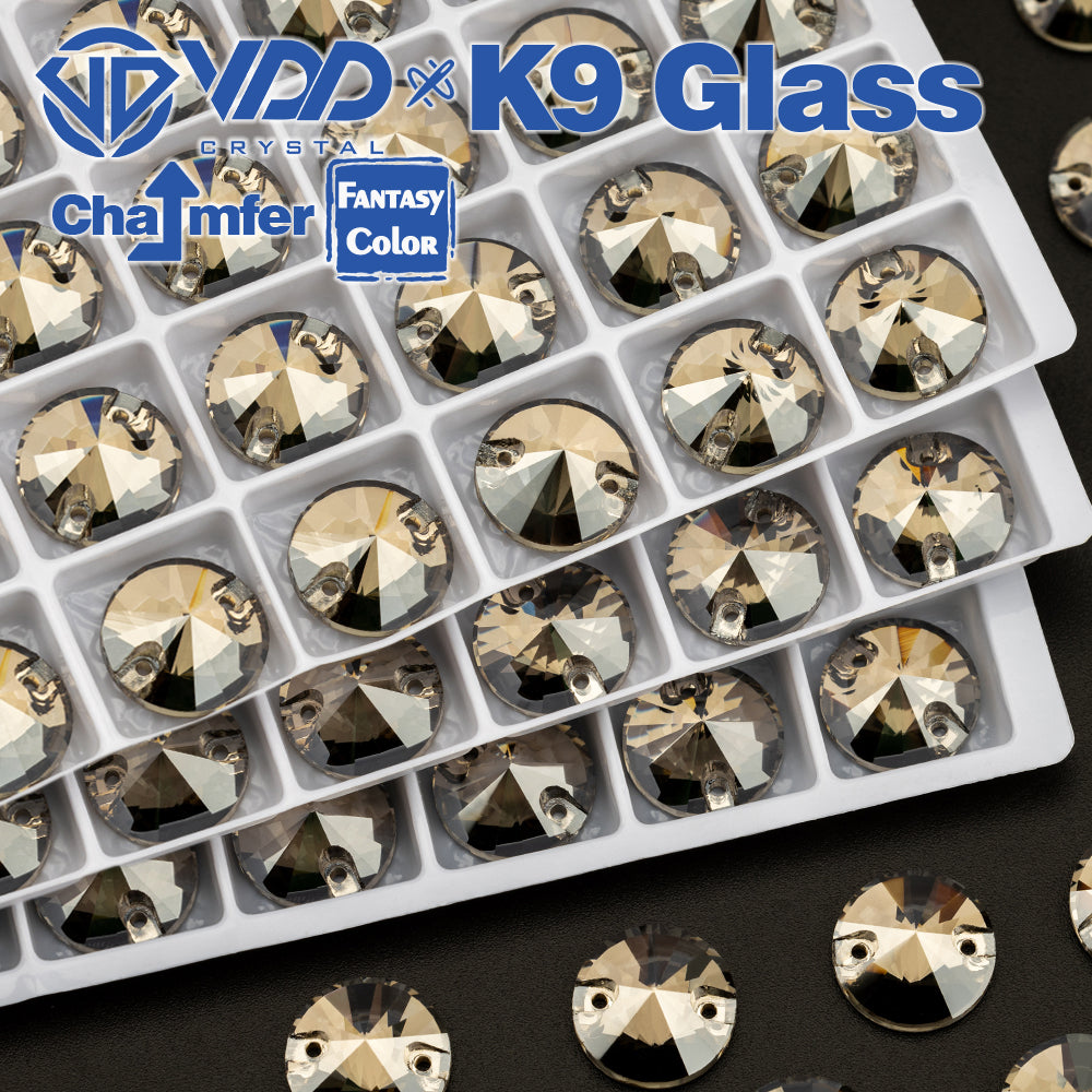 VDD Rivoli 12mm 40Pcs Greige Color Top Quality K9 Glass Sew on Rhinestone Sewing Crystal Flatback Clothes Decorations