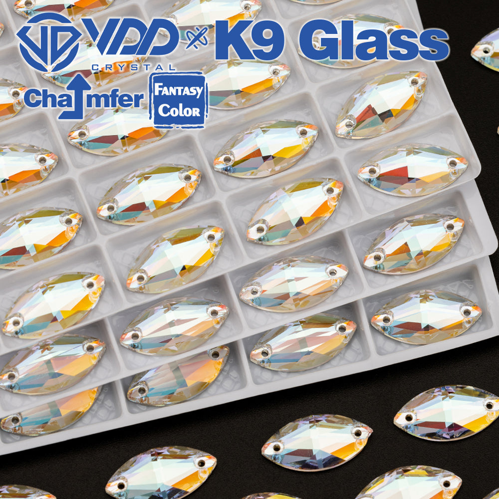VDD Navette 9x18mm 36Pcs Aura Mirage Color Top Quality K9 Glass Sew on Rhinestone Sewing Crystal Flatback Clothes Decorations