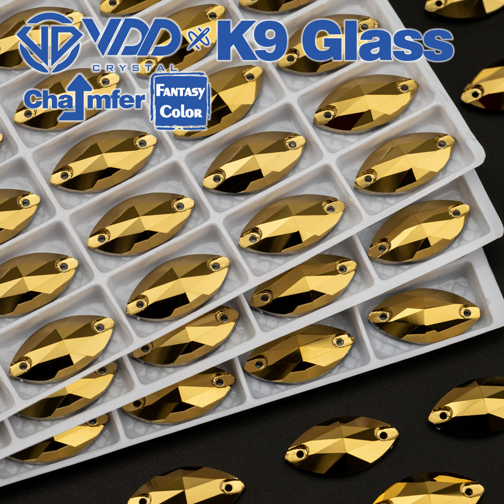 VDD Navette 9x18mm 36Pcs Aurum Color K9 Glass Sew On Rhinestones High Quality AAAAA Crystal Flatback Sewing Strass Stones DB-S268