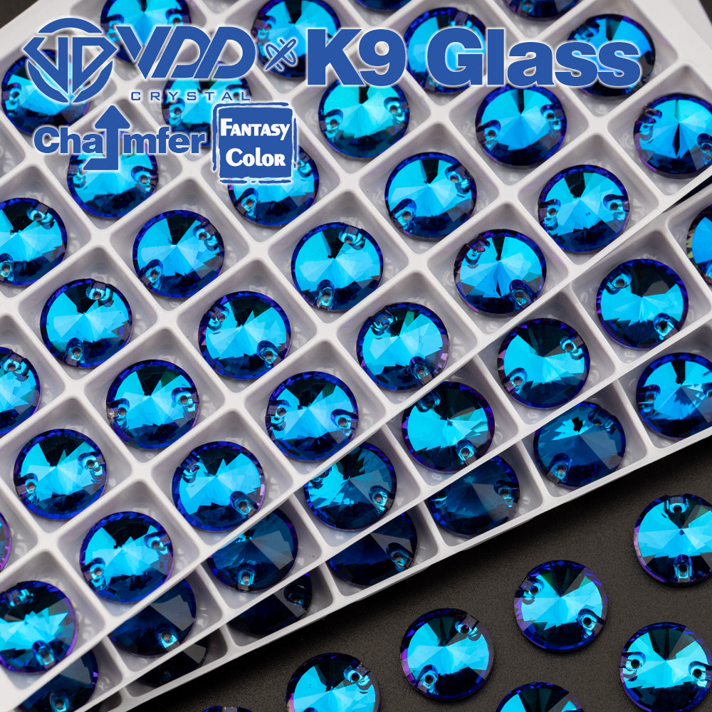 VDD 12mm 40Pcs Rivoli Bermuda Blue Top Quality K9 Glass Sew on Rhinestones Sewing Crystal Flatback for Garment Accessories