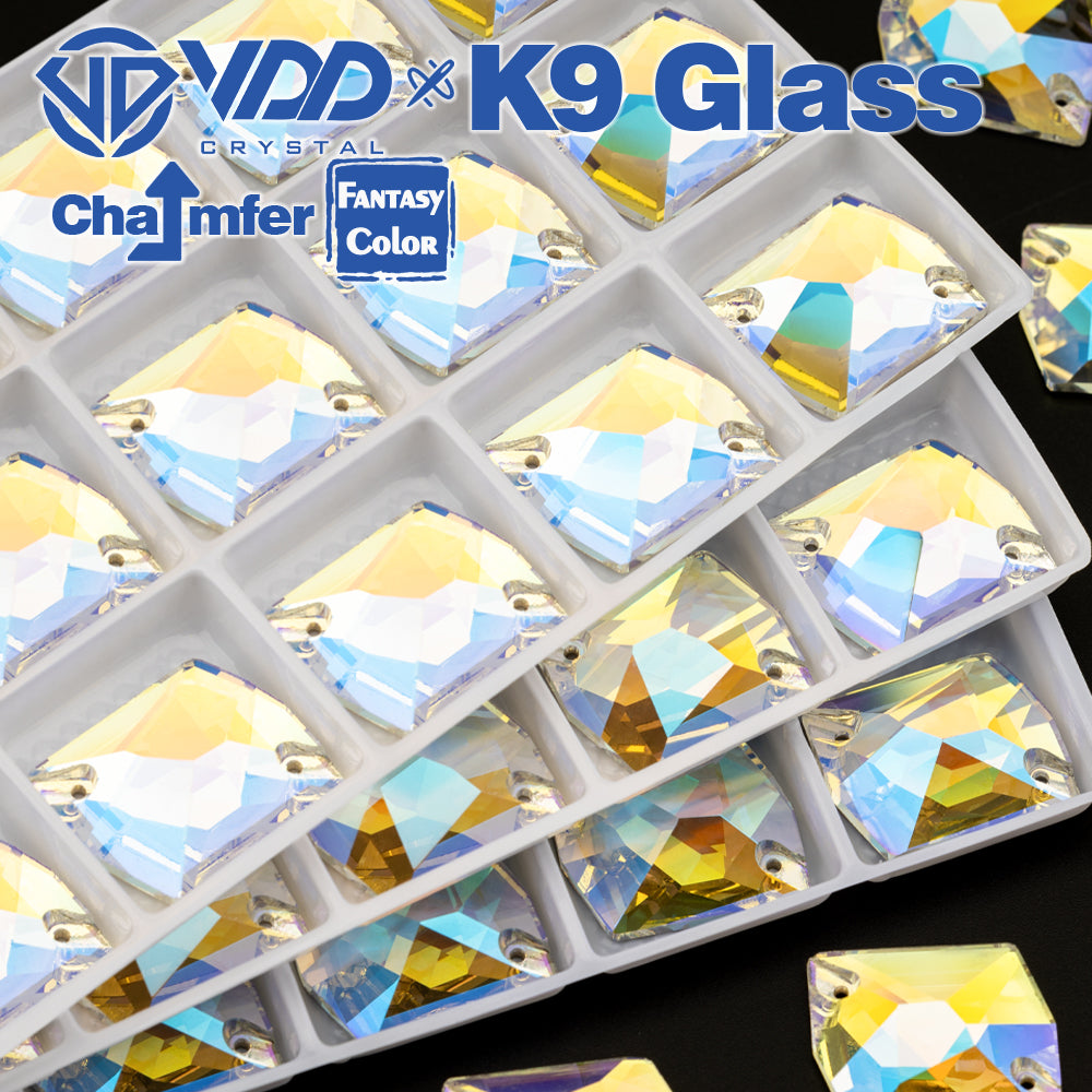 VDD Cosmic 17x21mm 15Pcs Luster Mirage Color Top Quality K9 Glass Sew on Rhinestone Sewing Crystal Flatback Garment Decorations