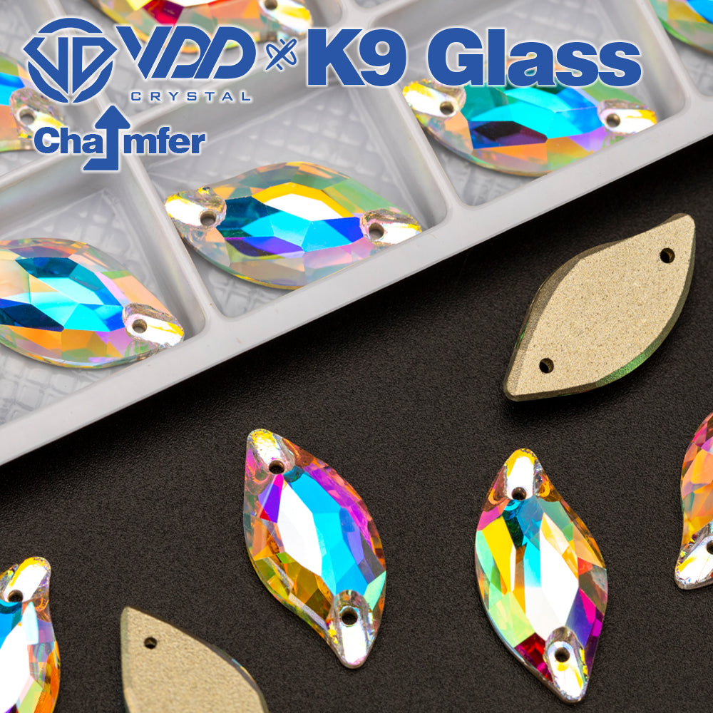 VDD S255 Crystal AB Leaf Top Quality K9 Glass Sew on Rhinestones Crystal Flatback Sewing Stones for Clothes Decorations