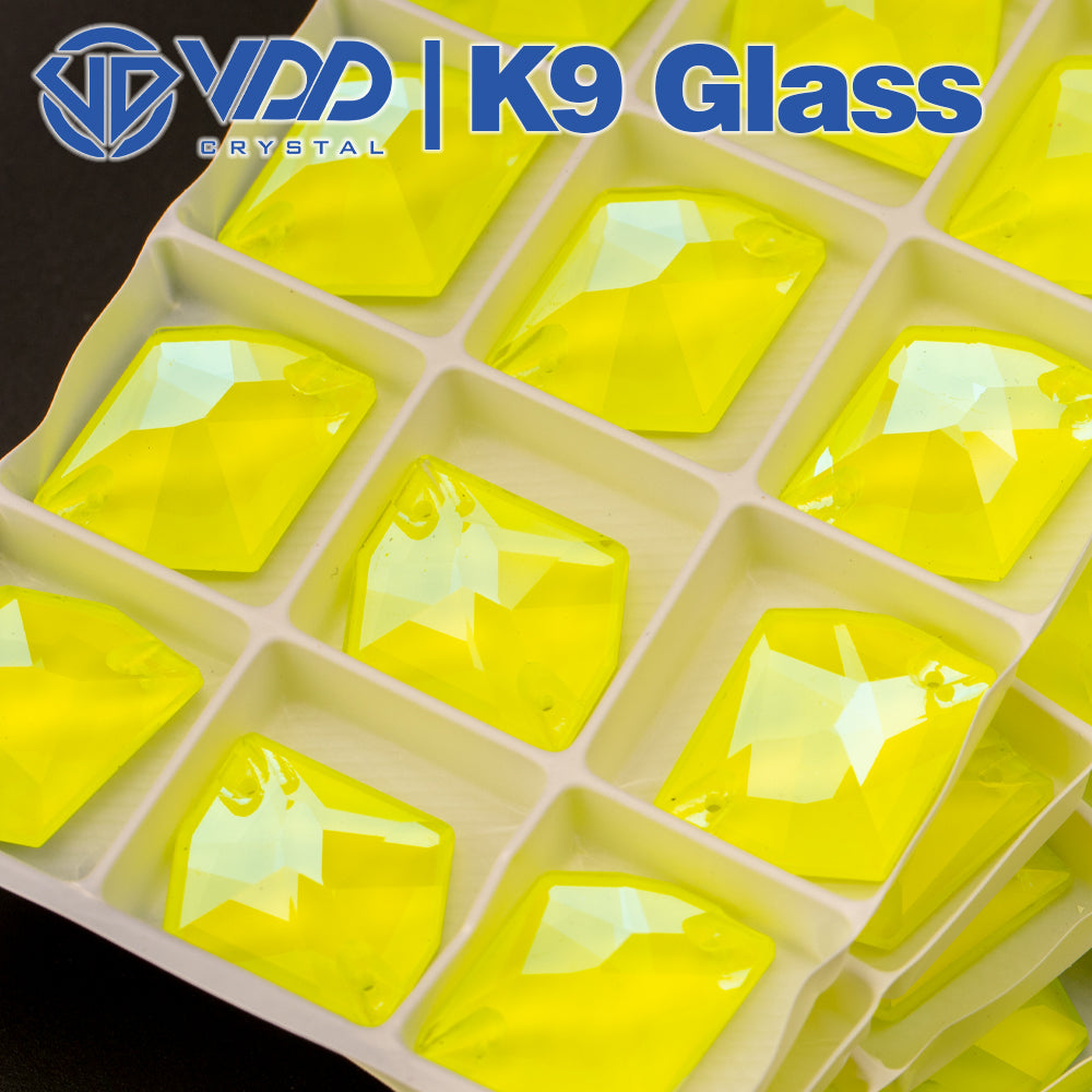 VDD 17x21mm Cosmic K9 Neon Lemon Glass Sew on Rhinestones Sewing Crystal Flatback Stones Clothes Decorations Wedding Dress