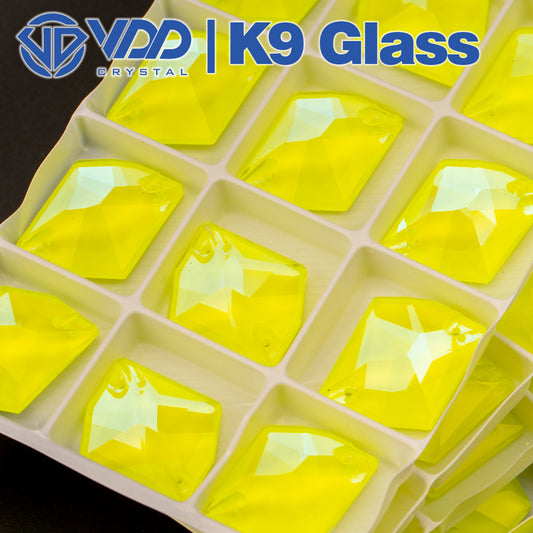 VDD 17x21mm Cosmic K9 Neon Lemon Glass Sew on Rhinestones Sewing Crystal Flatback Stones Clothes Decorations Wedding Dress