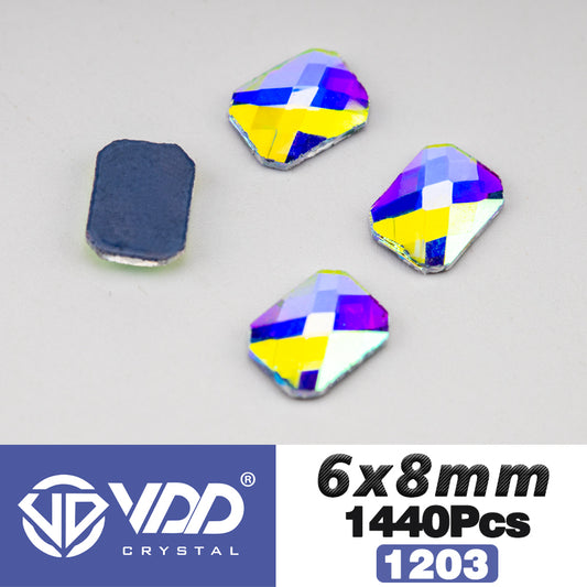 VDD 1203-6x8mm Wholesale 1440Pcs Rectangle Glass Rhinestones Crystal AB Flatback HotFix Strass Shape 3D Stones For Nail Art DIY Decorations