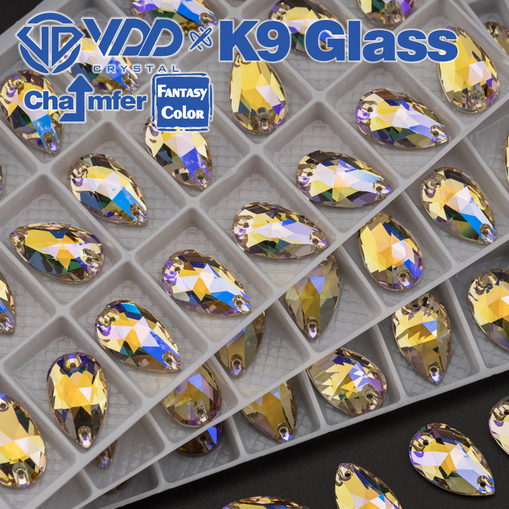 VDD Pear 11x18mm 24Pcs Paradise Shine Color Top Quality K9 Glass Sew on Rhinestone Sewing Crystal Flatback Clothes Decorations