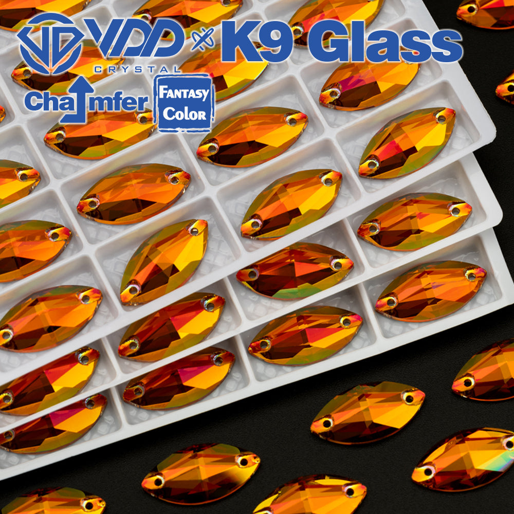 VDD Navette 9x18mm 36Pcs Sunset Prism Color Top Quality K9 Glass Sew on Rhinestone Sewing Crystal Flatback Clothes Decorations