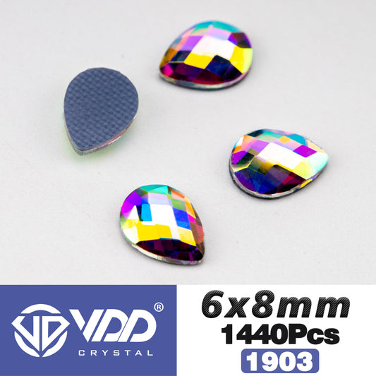 VDD  1903-6x8mm Wholesale 1440Pcs Rectangle Glass Rhinestones Crystal AB Flatback HotFix Strass Shape 3D Stones For Nail Art DIY Decorations