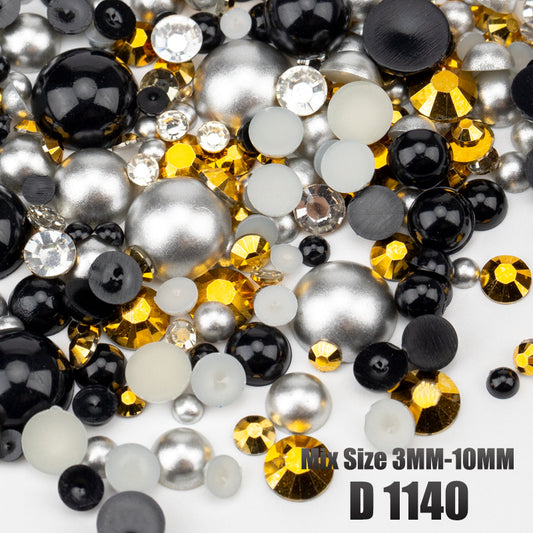 VDD D1140 New 30/60/200g Mix Size 3mm-10mm Half Round Pearls Resin Rhinestone Flatback Color Beads For Nail Art DIY Crafts Decorations