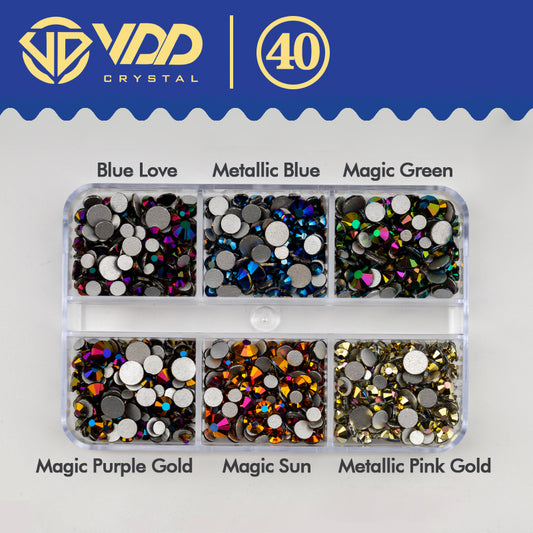 VDD  DC-040  SS6-SS20 Mix Size 6 Grid Box Glass Rhinestones Crystal Flatback Glitter Stones For Nail Art Accessorie DIY Crafts Decoration