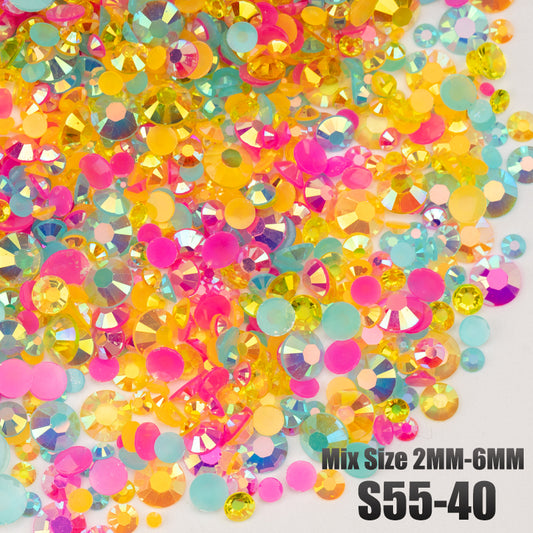 VDD S55-40 30g/100g Mix Size 2-6mm Resin Rhinestones Crystals Non Hot Fix Color AB Flat Back Stones For DIY Crafts Nail Art Decorations