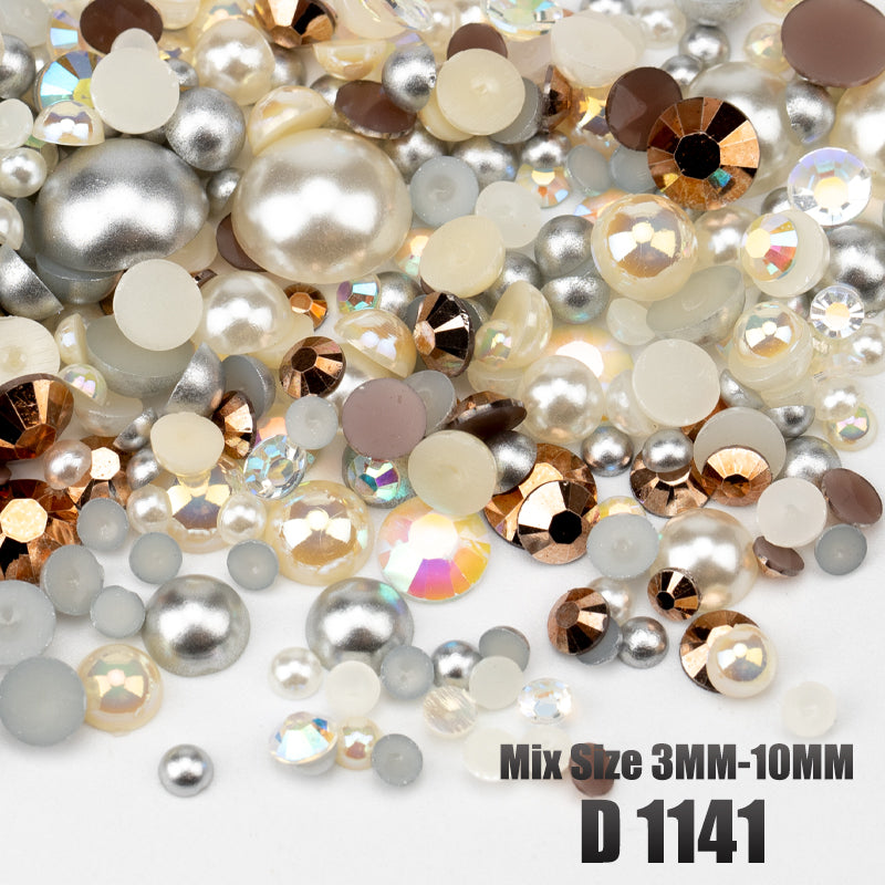 VDD D1141 3-10mm Mix Size ABS Half Round Pearls Flatback Beads Resin Rhinestones Flatback Stones ZHENZHU