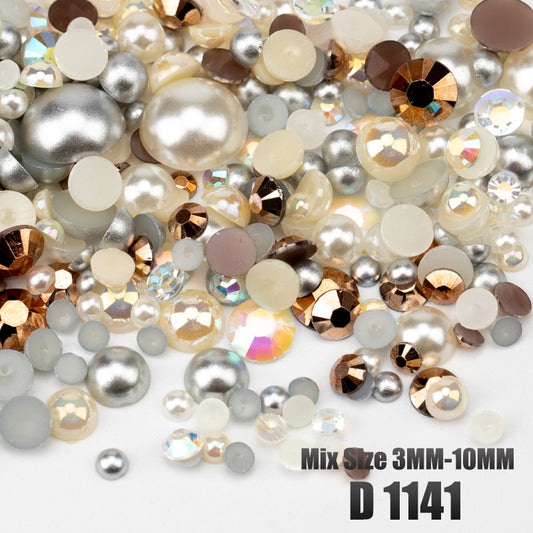 VDD D1141 New 30/60/200g Mix Size 3mm-10mm Half Round Pearls Resin Rhinestone Flatback Color Beads For Nail Art DIY Crafts Decorations