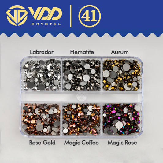 VDD  DC-041  SS6-SS20 Mix Size 6 Grid Box Glass Rhinestones Crystal Flatback Glitter Stones For Nail Art Accessorie DIY Crafts Decoration