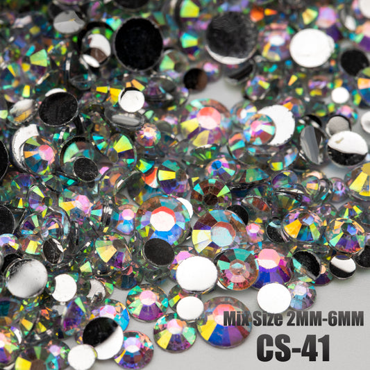 VDD CS-41 30/100g Mix Size 2-6mm Resin Rhinestone Crystal Color AB Flatback Plastic Bulk Wholesale For DIY Nail Art Crafts Decorations