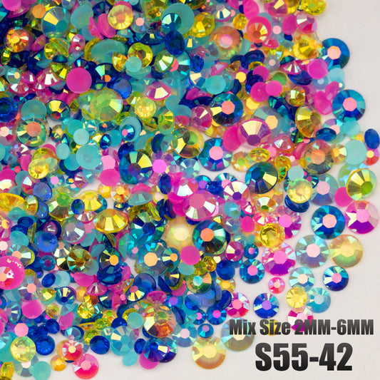 VDD S55-42 30g/100g Mix Size 2-6mm Resin Rhinestones Crystals Non Hot Fix Color AB Flat Back Stones For DIY Crafts Nail Art Decorations