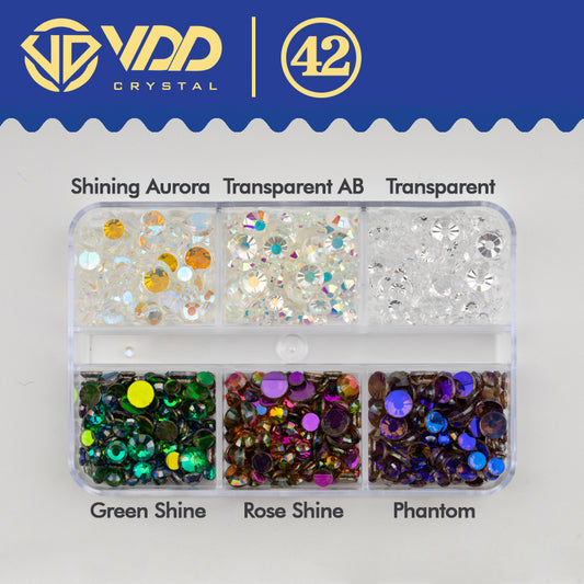 VDD  DC-042  SS6-SS20 Mix Size 6 Grid Box Glass Rhinestones Crystal Flatback Glitter Stones For Nail Art Accessorie DIY Crafts Decoration