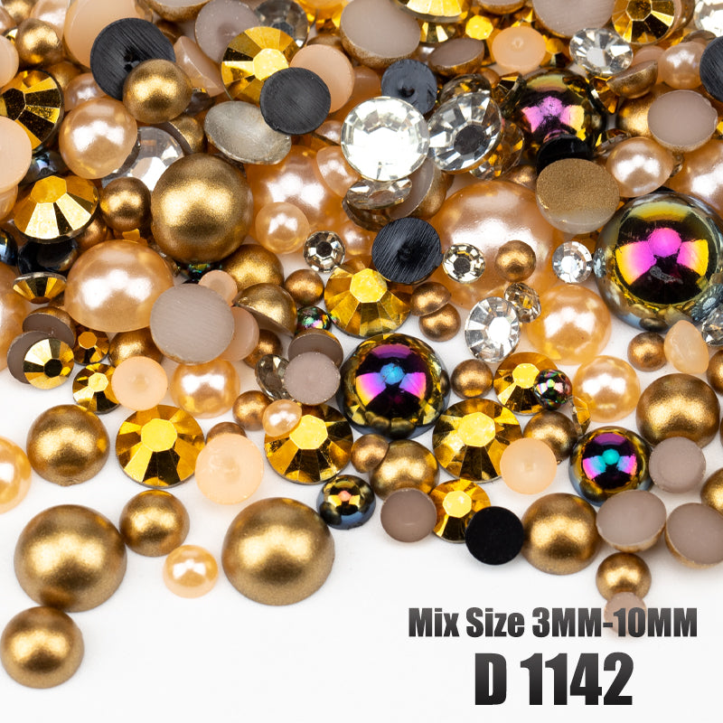 VDD D1142 3-10mm Mix Size ABS Half Round Pearls Flatback Beads Resin Rhinestones Flatback Stones ZHENZHU