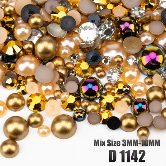 VDD D1142 New 30/60/200g Mix Size 3mm-10mm Half Round Pearls Resin Rhinestone Flatback Color Beads For Nail Art DIY Crafts Decorations