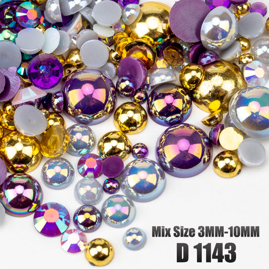 VDD D1143 New 30/60/200g Mix Size 3mm-10mm Half Round Pearls Resin Rhinestone Flatback Color Beads For Nail Art DIY Crafts Decorations