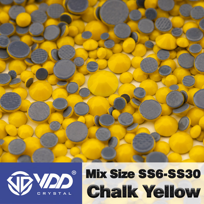 VDD 049 Chalk Yellow Wholesale SS6-SS30 Hotfix Mix Size Glass Rhinestone Crystal Flat Back High Quality Strass Stones For DIY Clothes Accessories