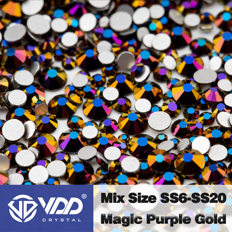 VDD 165 Magic Purple Gold Mix Size SS6-SS20 High Quality Glass Rhinestones Crystal Flatback Glitter Stones Nail Art DIY Crafts Decorations