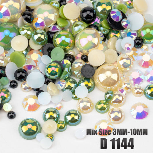 VDD D1144 New 30/60/200g Mix Size 3mm-10mm Half Round Pearls Resin Rhinestone Flatback Color Beads For Nail Art DIY Crafts Decorations