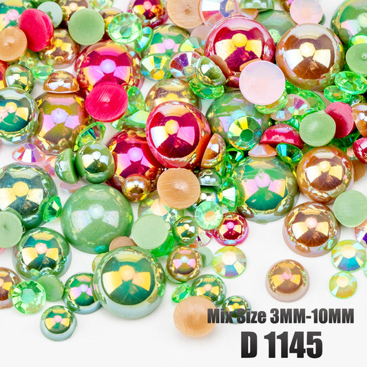 VDD D1145 New 30/60/200g Mix Size 3mm-10mm Half Round Pearls Resin Rhinestone Flatback Color Beads For Nail Art DIY Crafts Decorations