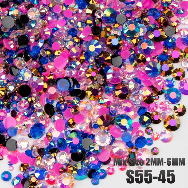 VDD S55-45 Mix Size 2-6mm Resin Rhinestone Crystal Flatback Plastic Flatback Stones SHUZHI
