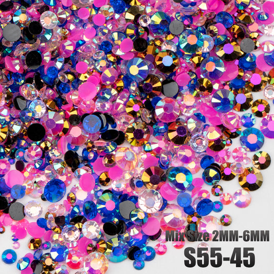 VDD S55-45 30g/100g Mix Size 2-6mm Resin Rhinestones Crystals Non Hot Fix Color AB Flat Back Stones For DIY Crafts Nail Art Decorations