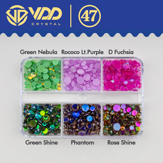 VDD  DC-047  SS6-SS20 Mix Size 6 Grid Box Glass Rhinestones Crystal Flatback Glitter Stones For Nail Art Accessorie DIY Crafts Decoration