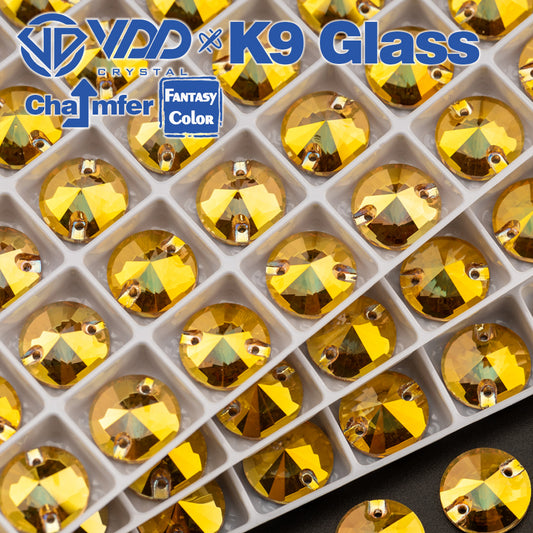 VDD Rivoli 12mm 40Pcs Sunshine Color K9 Glass Sew on Rhinestones Sewing Crystals Flat Back Stones for Clothes Accessories