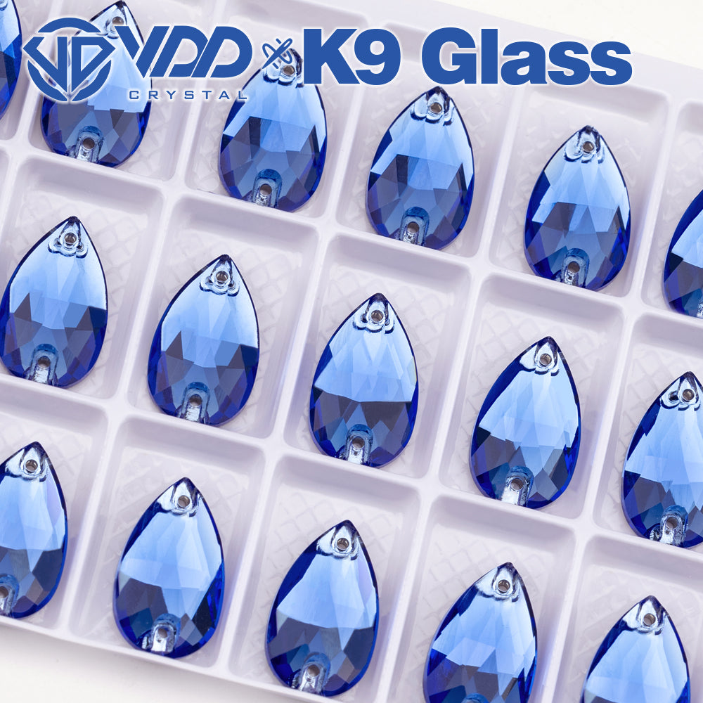 VDD S117 Royal Blue Pear K9 Glass Sew On Rhinestones High Quality AAAAA Crystal Flatback Sewing Strass Stones DB-S117