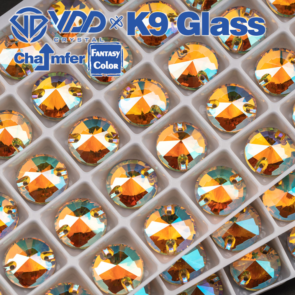 VDD Rivoli 12mm 40Pcs Burning Sun Color Top Quality K9 Glass Sew on Rhinestone Sewing Crystal Flatback Garment Decoration