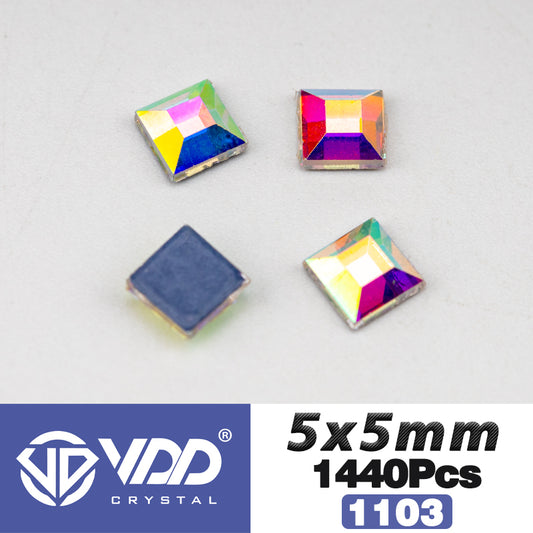 VDD 1103 - 5x5mm Wholesale 1440Pcs Rectangle Glass Rhinestones Crystal AB Flatback HotFix Strass Shape 3D Stones For Nail Art DIY Decorations