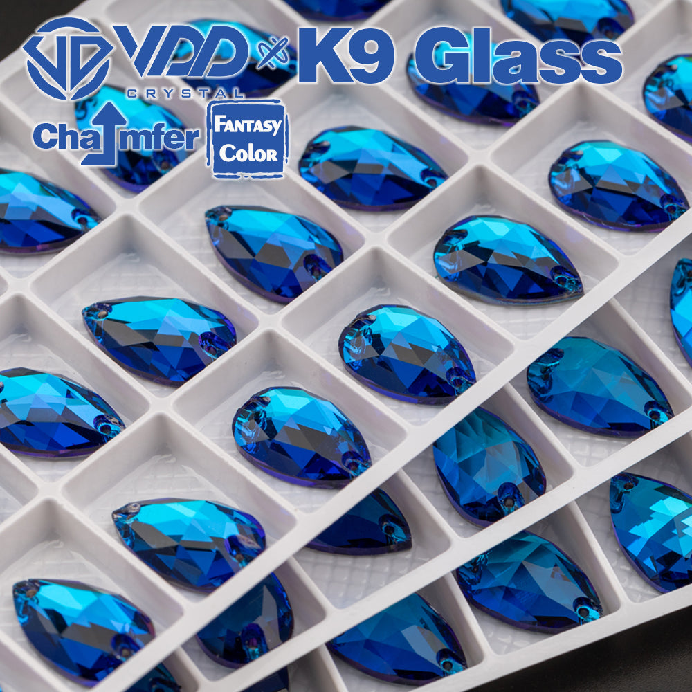 VDD Pear 11x18mm 24Pcs Bermuda Blue Top Quality K9 Glass Sew on Rhinestones Sewing Crystal Flatback for Garment Accessories