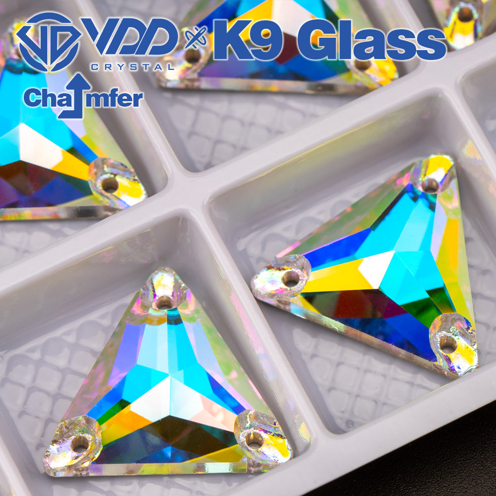 VDD S255 Crystal AB Triangle Top Quality K9 Glass Sew on Rhinestones Crystal Flatback Sewing Stones for Clothes Decorations
