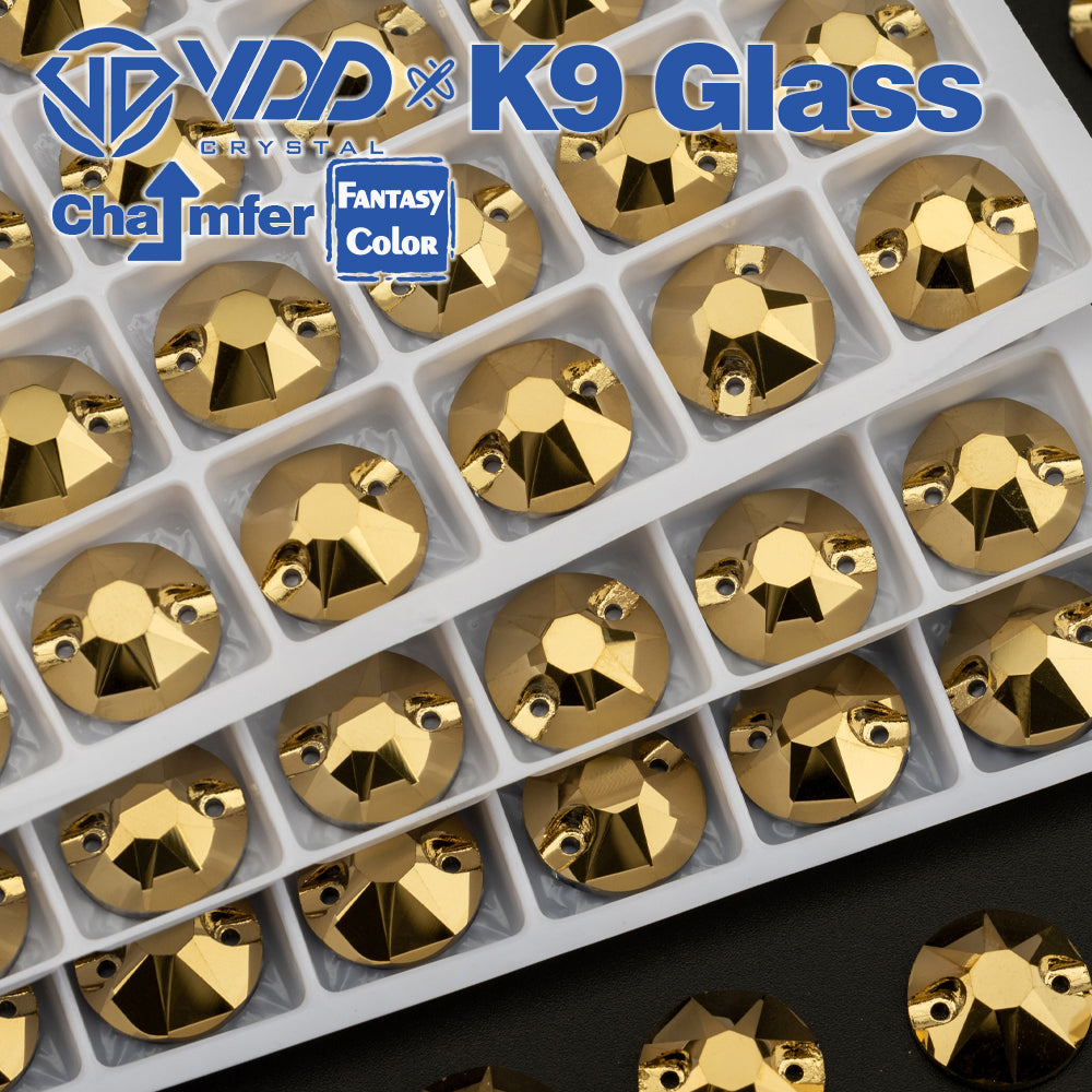 VDD 8B-8S 12mm 40Pcs Aurum Color K9 Glass Sew On Rhinestones High Quality AAAAA Crystal Flatback Sewing Strass Stones DB-S268