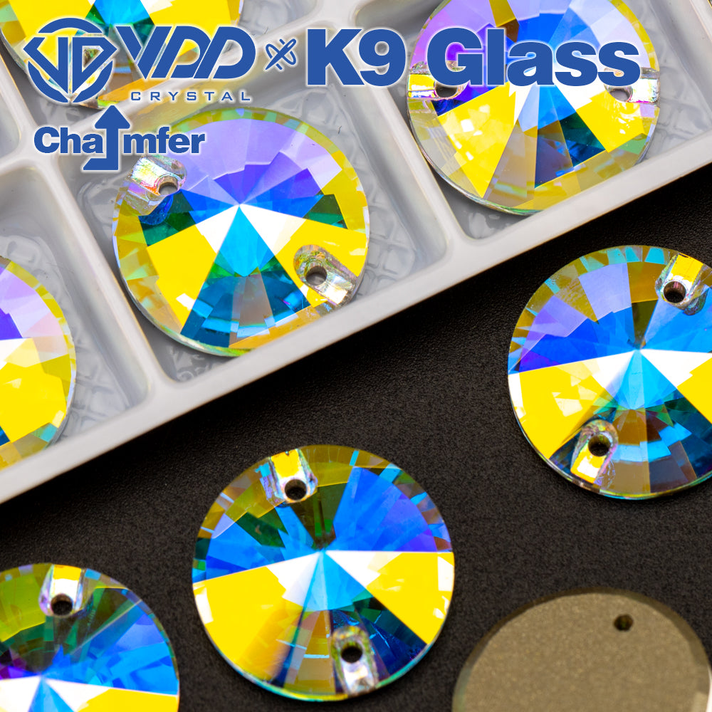 VDD Rivoli Top Quality K9 Glass Sew on Rhinestone Sewing Crystal AB Flatback Strass Stones for Craft Clothes Wedding Dress