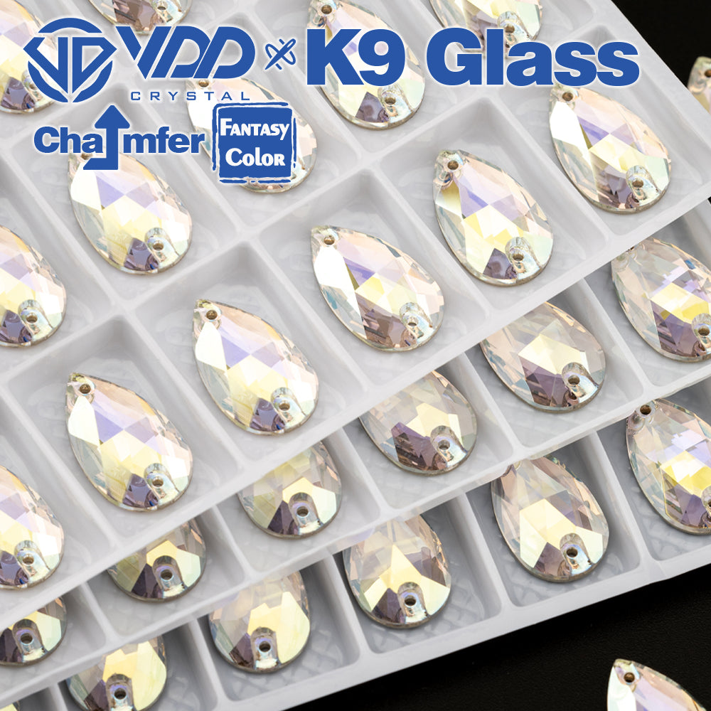 VDD Pear 11x18mm 24Pcs Stardust Shimmer Color Top Quality K9 Glass Sew on Rhinestone Sewing Crystal Flatback Clothes Decorations