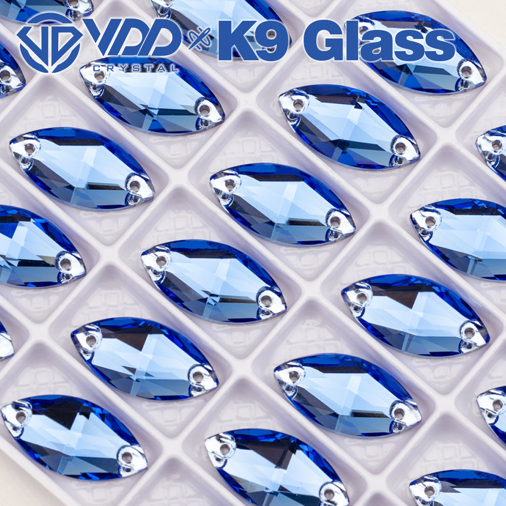 VDD S117 Royal Blue Navette K9 Glass Sew On Rhinestones High Quality AAAAA Crystal Flatback Sewing Strass Stones DB-S117