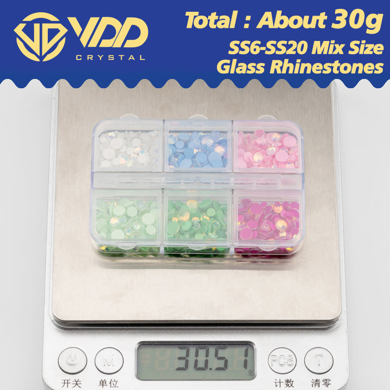 VDD  DC-032  SS6-SS20 Mix Size 6 Grid Box Glass Rhinestones Crystal Flatback Glitter Stones For Nail Art Accessorie DIY Crafts Decoration
