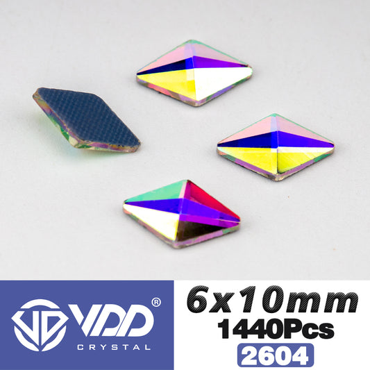 VDD  2604-6x10mm Wholesale 1440Pcs Rectangle Glass Rhinestones Crystal AB Flatback HotFix Strass Shape 3D Stones For Nail Art DIY Decorations