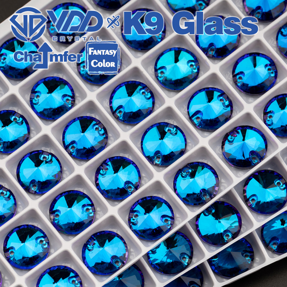 VDD 12mm 40Pcs Rivoli Bermuda Blue Top Quality K9 Glass Sew on Rhinestones Sewing Crystal Flatback for Garment Accessories