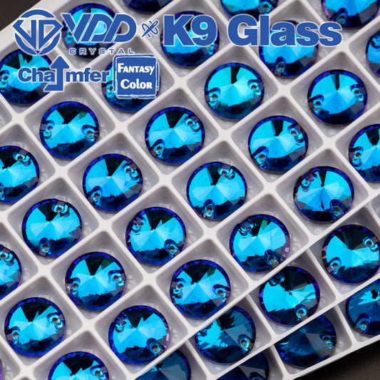 VDD 12mm 40Pcs Rivoli Bermuda Blue Top Quality K9 Glass Sew on Rhinestones Sewing Crystal Flatback for Garment Accessories