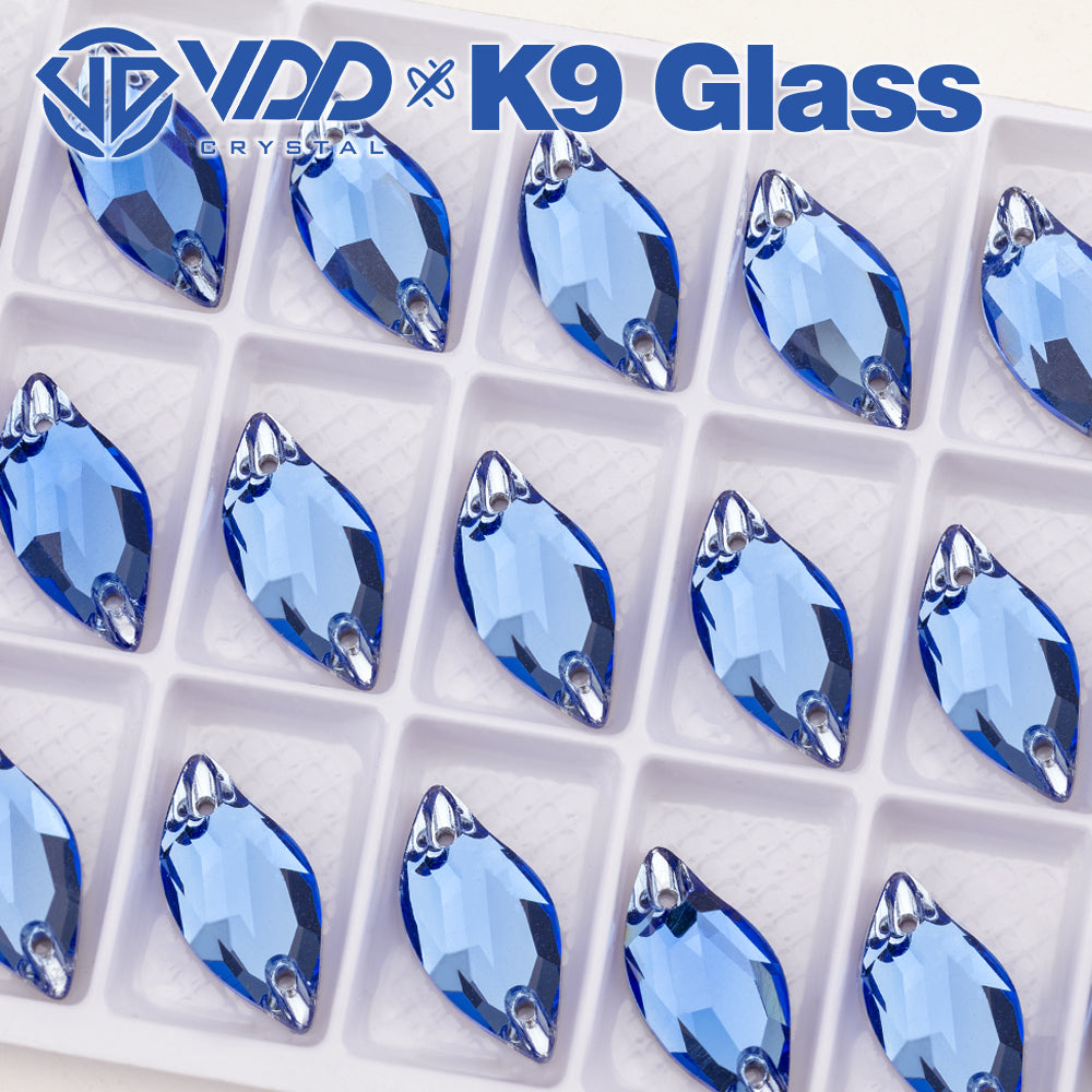 VDD S117 Royal Blue Leaf K9 Glass Sew On Rhinestones High Quality AAAAA Crystal Flatback Sewing Strass Stones DB-S117