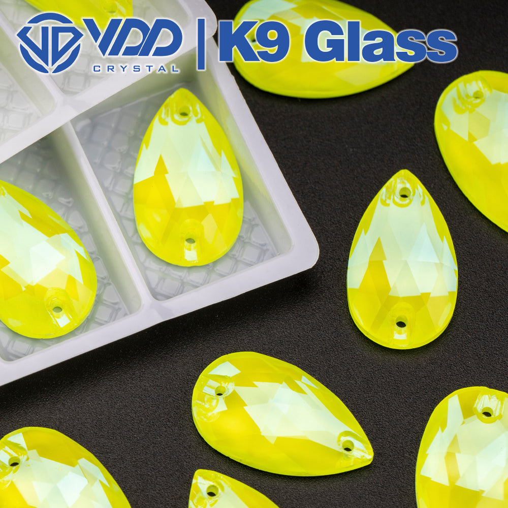 VDD Pear K9 Glass Sew on Rhinestones Sewing Clear Crystals Flat Back Strass Stones for Clothes Accessories Wedding Dress