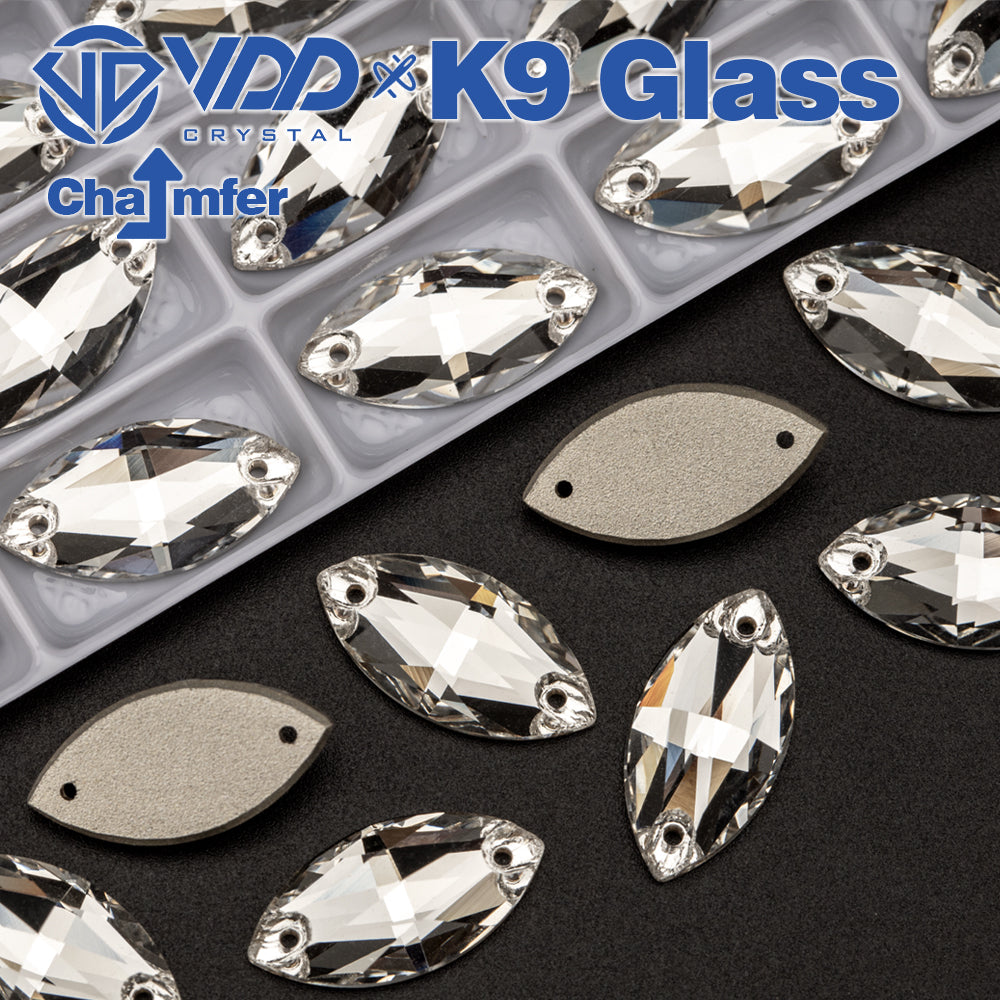 VDD S101 Crystal Navette Top Quality K9 Glass Sew on Rhinestones Crystal Flatback Sewing Strass Stones for Garment Decorations